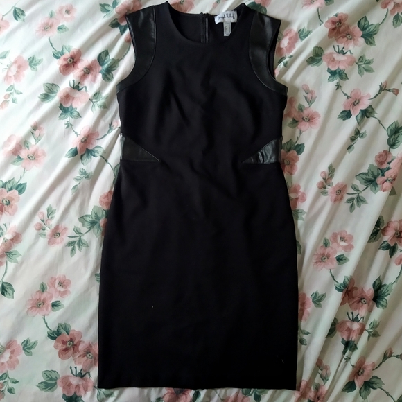 Joseph Ribkoff Black Faux Leather Panel Dress - Picture 5 of 7